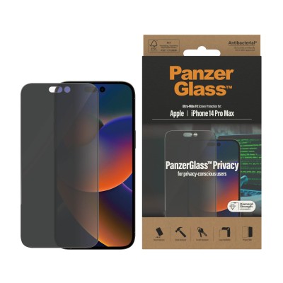Стъклен протектор PanzerGlass за Apple iPhone 14 Pro Max, UWF Privacy, Antibacterial - Черен