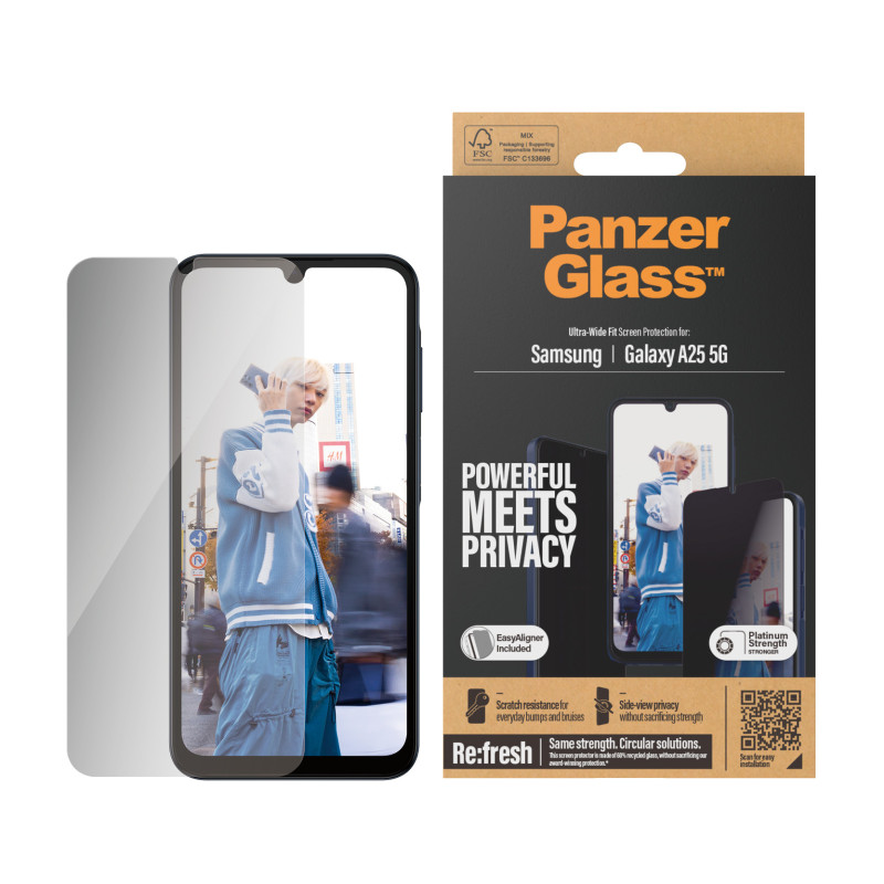 Стъклен протектор PanzerGlass за Samsung Galaxy A25 5G, Privacy, Recycled, UWF, Черен