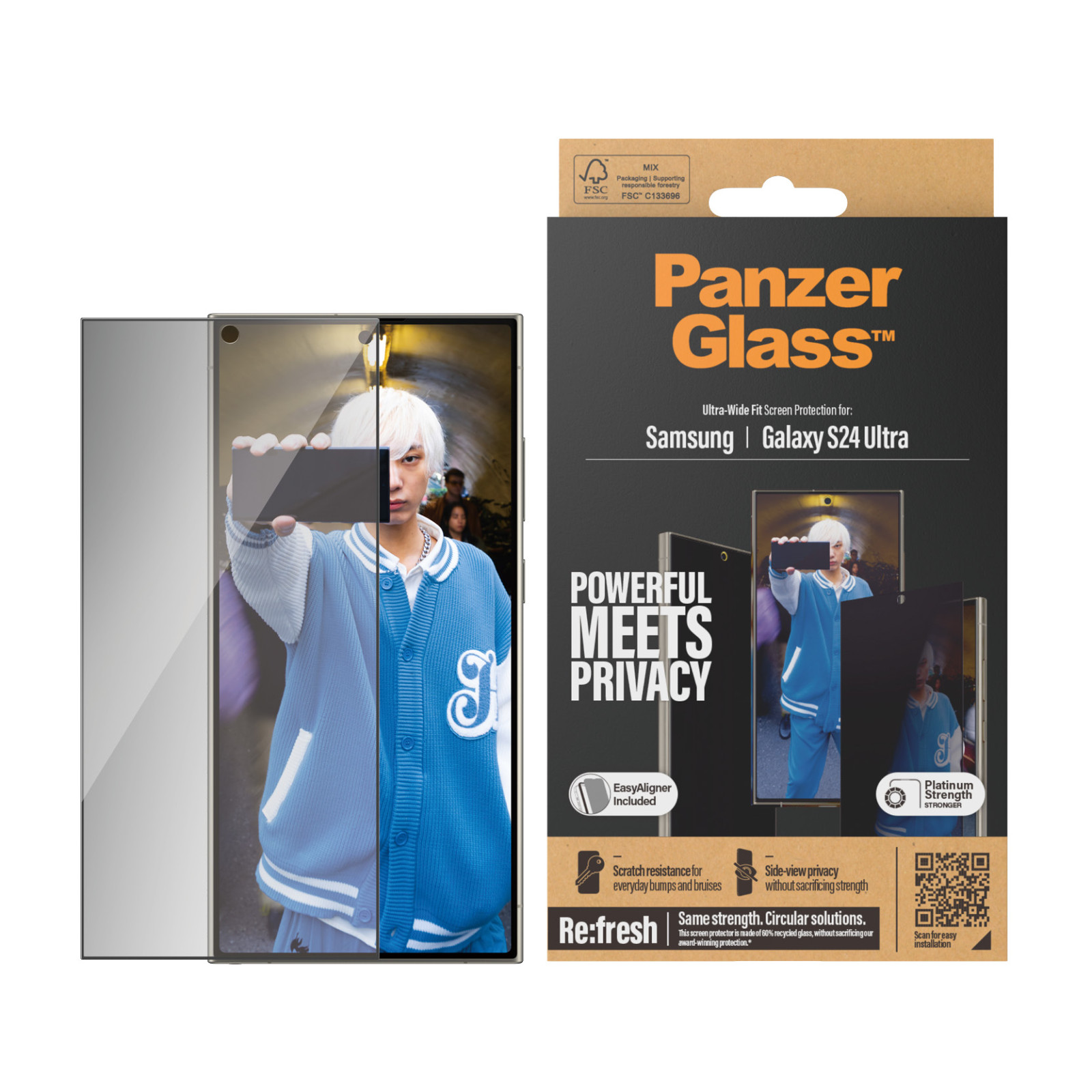 Стъклен протектор PanzerGlass за Samsung Galaxy S24 Ultra, Privacy, UWF, Черен