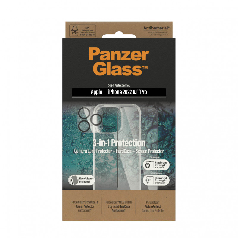 Стъклен протектор PanzerGlass iPhone 14 Pro Bundle (UWF screen protector, HardCase, протектор за камера)