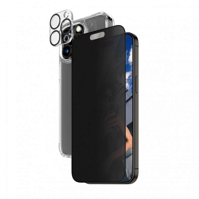 Стъклен протектор PanzerGlass за Apple iPhone 15 Pro Max, 3 в 1, UWF, Privacy Bundle, UWF Privacy screen protector, HardCase, протектор за камера