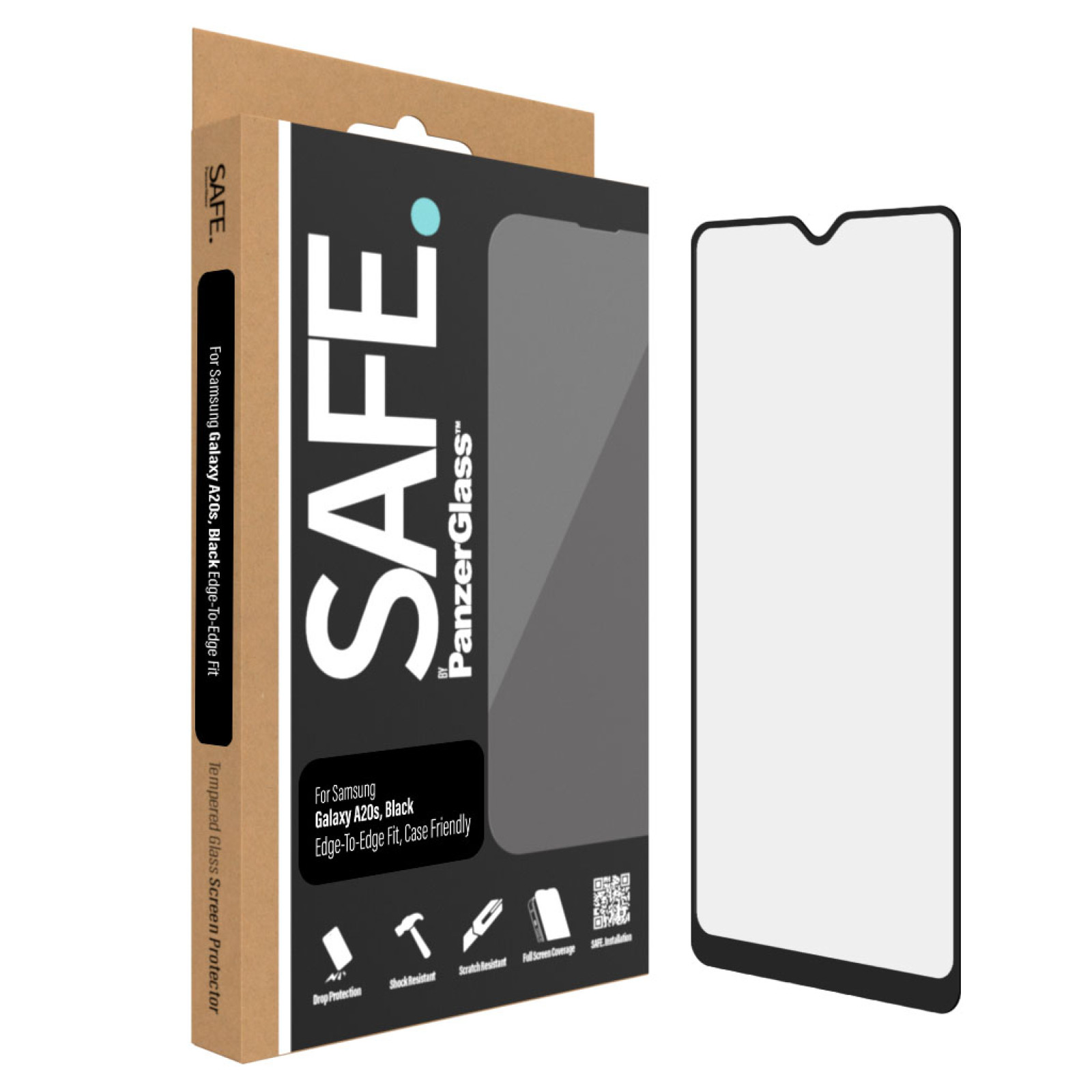 Стъклен протектор Safe за Samsung Galaxy A20s CaseFriendly - Черен