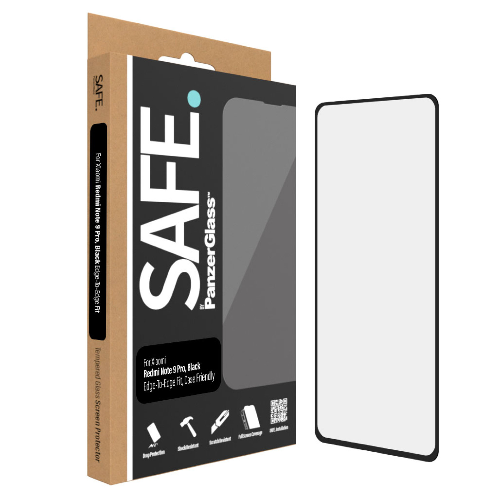 Стъклен протектор Safe за Xiaomi Note 9 Pro / 9 Pro Max / 9S CaseFriendly - Черно, 117833