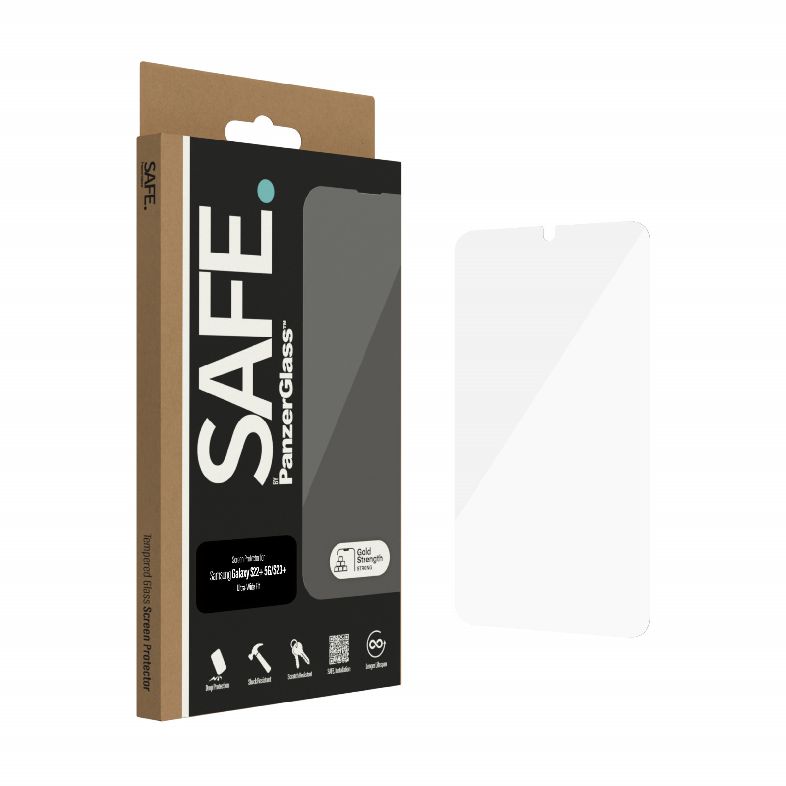 Стъклен протектор Safe за Samsung Galaxy S22 Plus, S23 Plus, FingerPrint, CaseFriendly, Черен