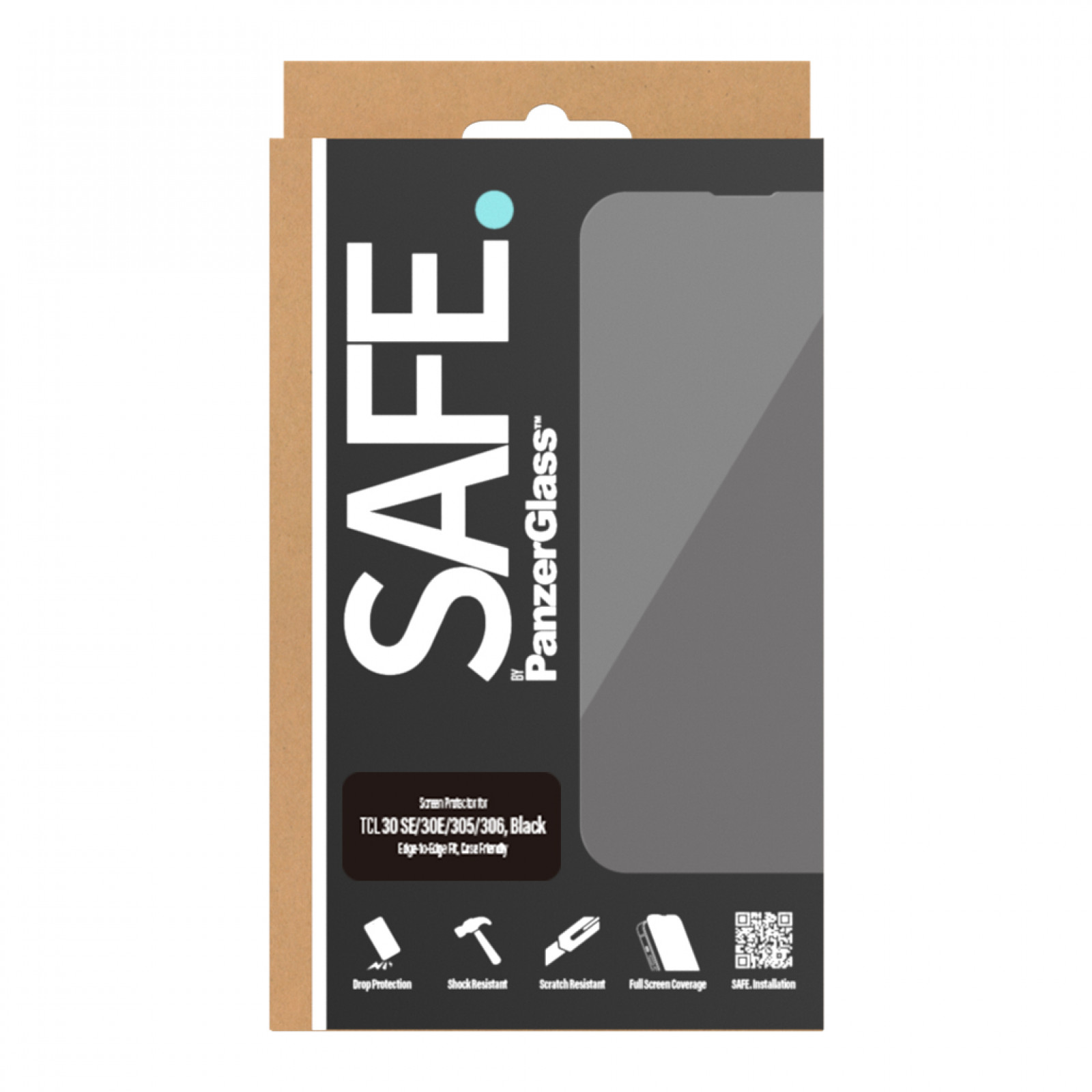 Стъклен протектор Safe за TCL30 SE/30E/305/306 - Черен