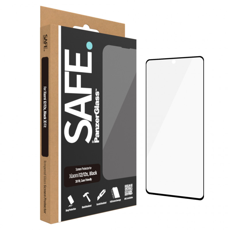 Стъклен протектор Safe за Xiaomi 12/12X, Case Friendly -Черен