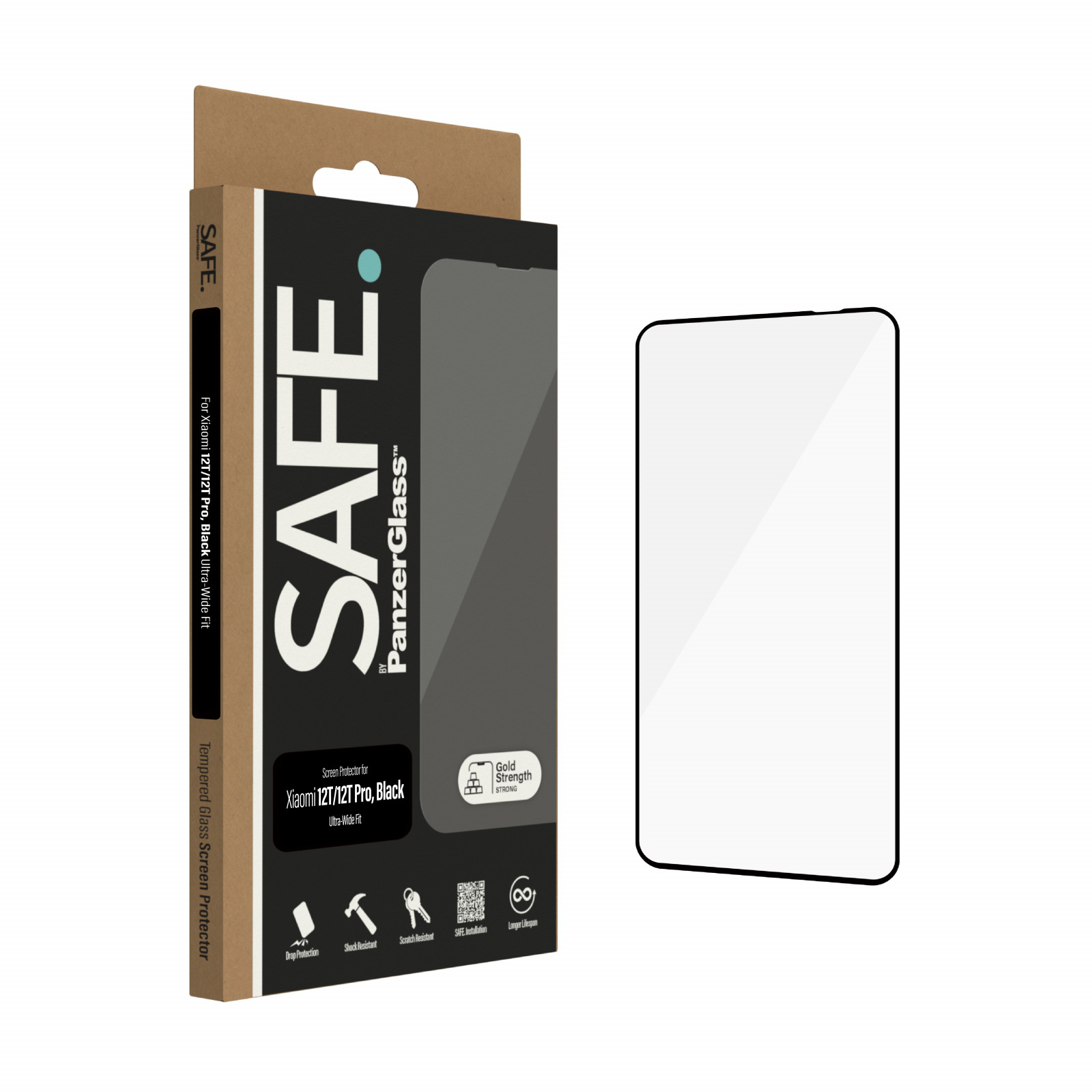 Стъклен протектор Safe за Xiaomi 12T/12T Pro, UWF - Черен