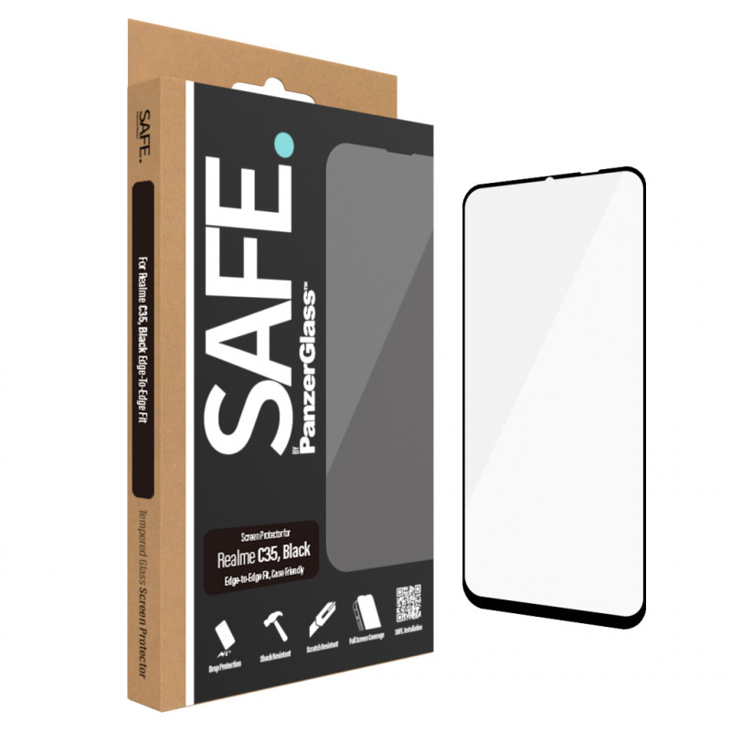 Стъклен протектор Safe за Realme C35 CaseFriendly - Черен