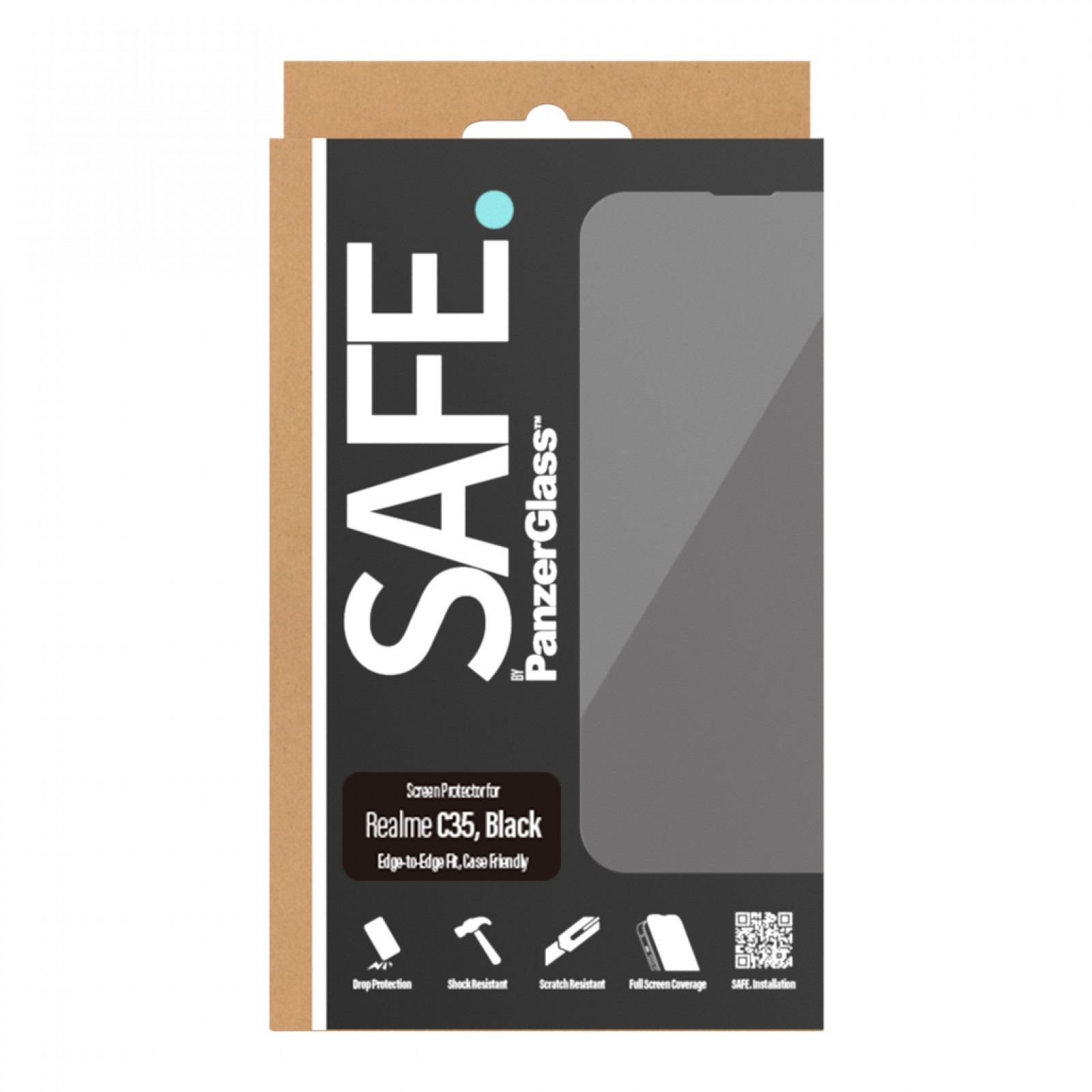 Стъклен протектор Safe за Realme C35 CaseFriendly - Черен