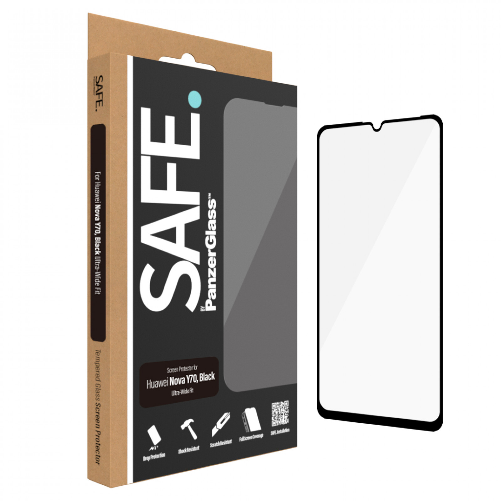 Стъклен протектор Safe за Huawei Nova Y70, Ultra Wilde Fit