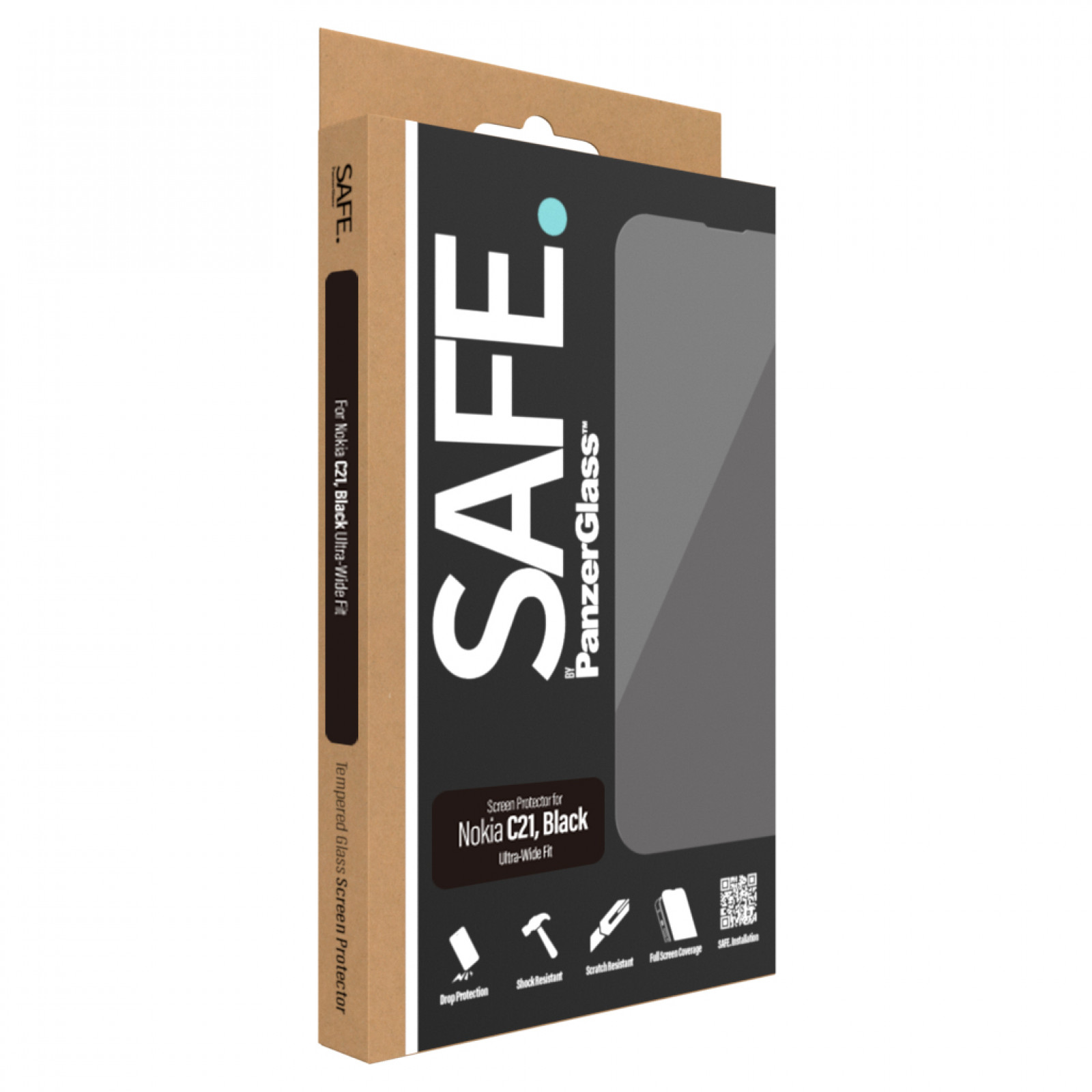 Стъклен протектор Safe за Nokia C21 CaseFriendly - Черен