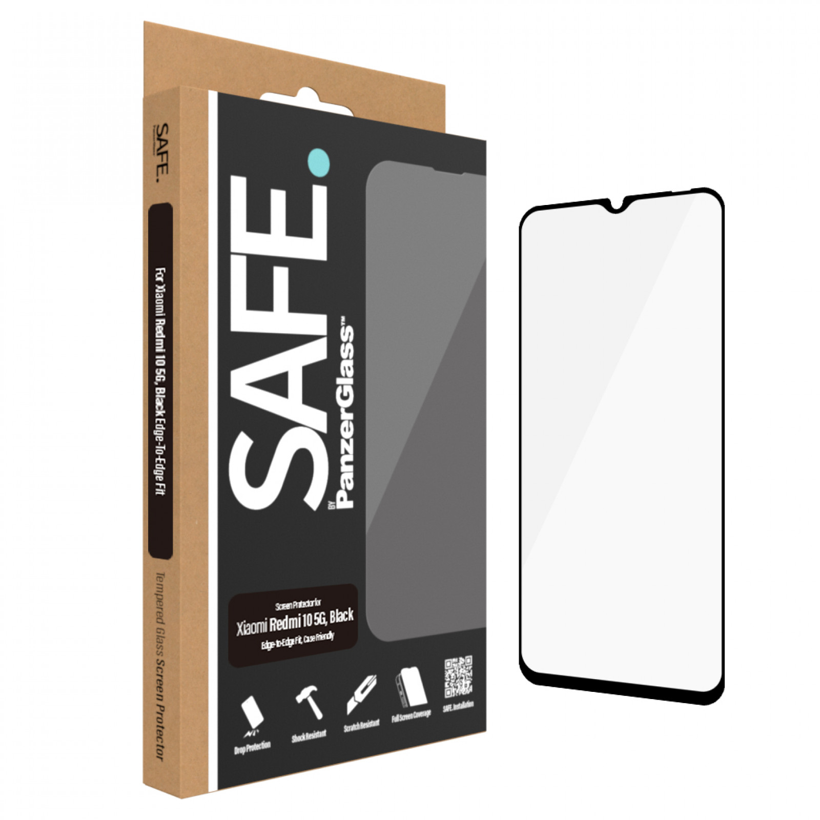 Стъклен протектор Safe за Xiaomi Redmi 10G CaseFriendly - Черен