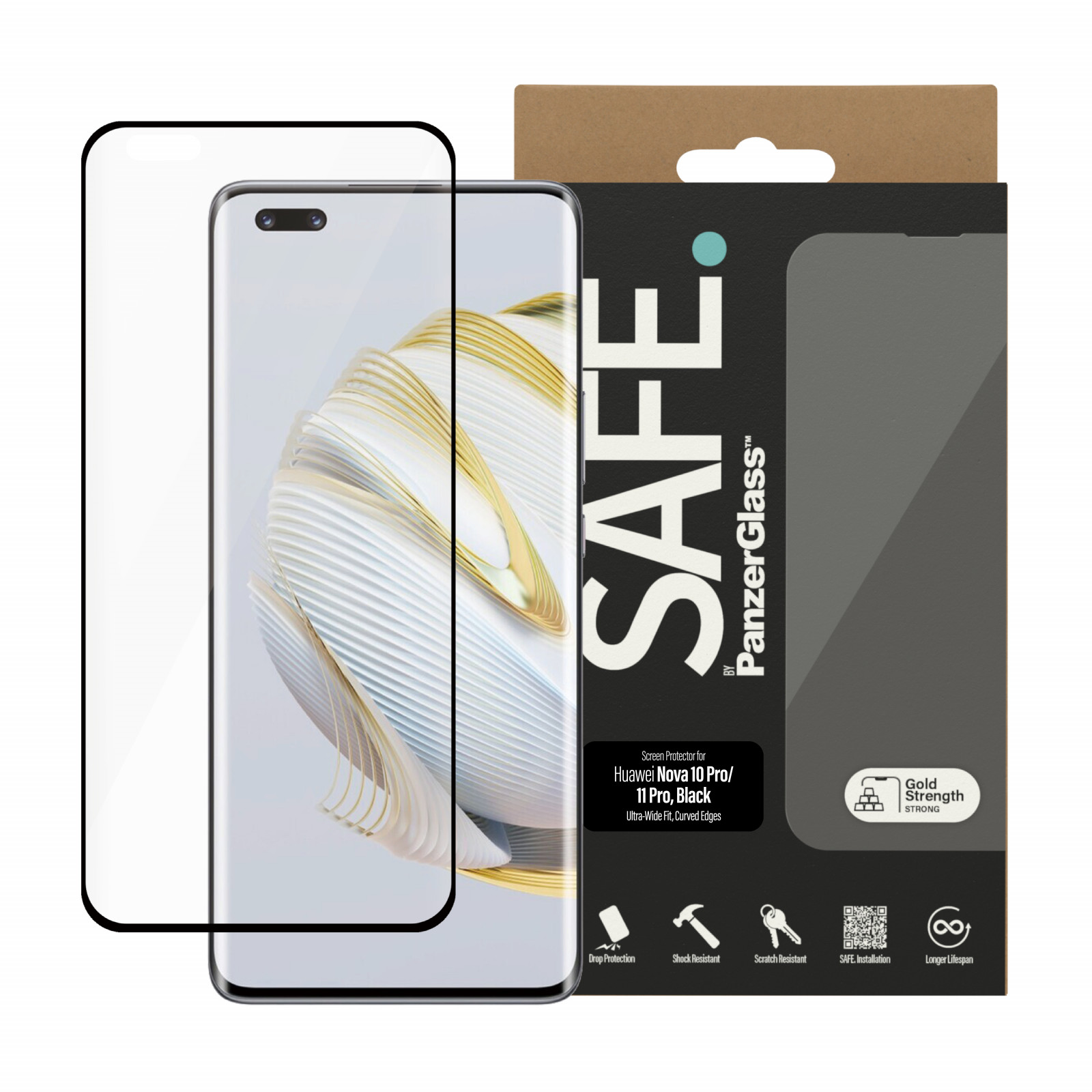 Стъклен протектор Safe за Huawei Nova 10 Pro , UWF - Черен