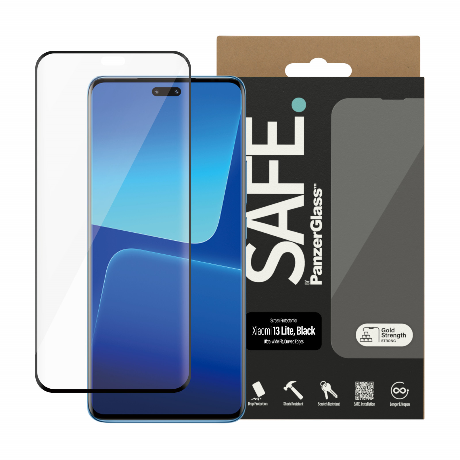 Стъклен протектор Safe за Xiaomi 13 Lite 5G CaseFriendly - Черен