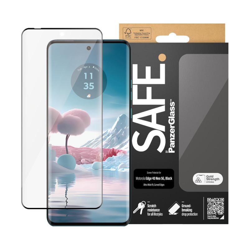 Стъклен протектор Safe за Motorola Moto Edge Neo 40 5G,  UWF, Черен