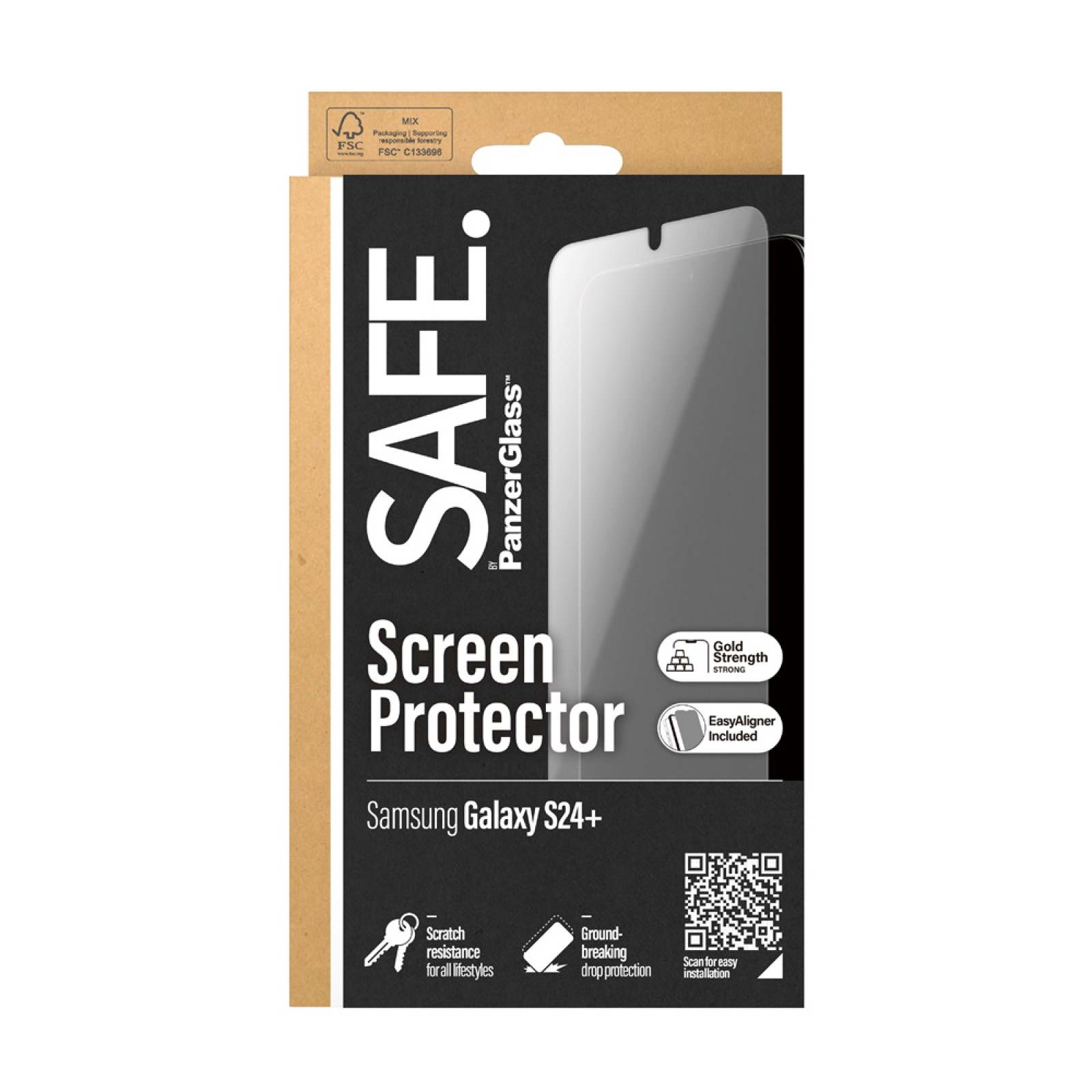 Стъклен протектор Safe за Samsung Galaxy S24 Plus, Recycled Glass, UWF, Черен