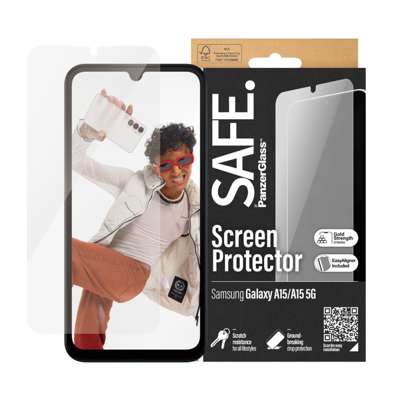 Стъклен протектор Safe за Samsung Galaxy A15, A15 5G ,Re-glass, UWF, Черен