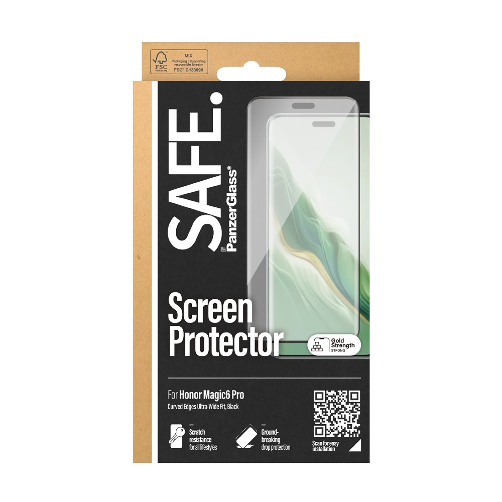 Стъклен протектор Safe за Honor Magic 6 Pro 5G, UWF, Черен