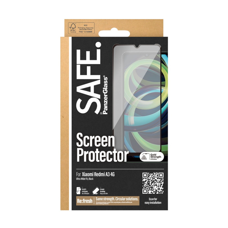 Стъклен протектор Safe за Xiaomi Redmi A3 4G, UWF, Черен