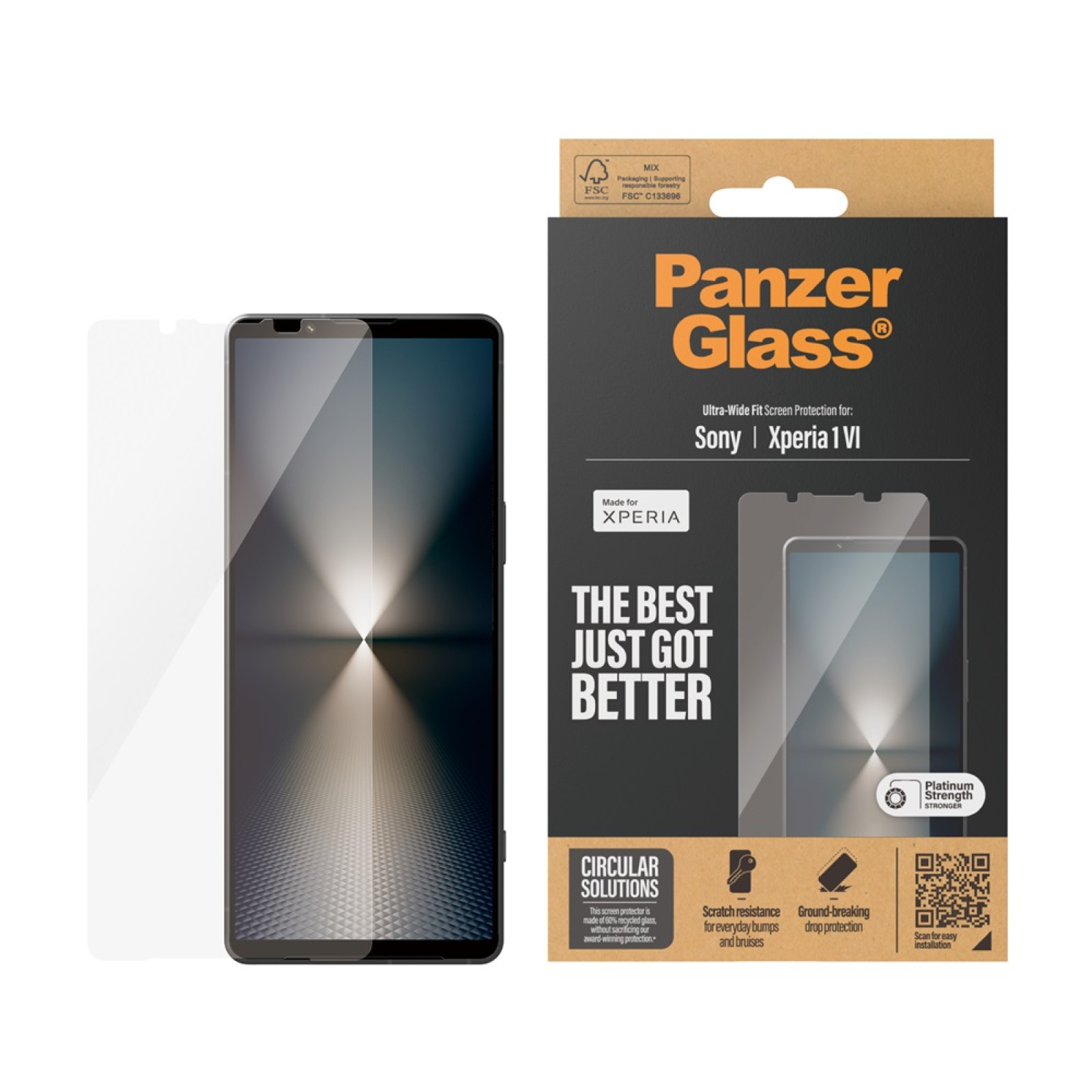 Стъклен протектор PanzerGlass за Sony Xperia 1 VI.  AntiBacterial, UWF ,Черен