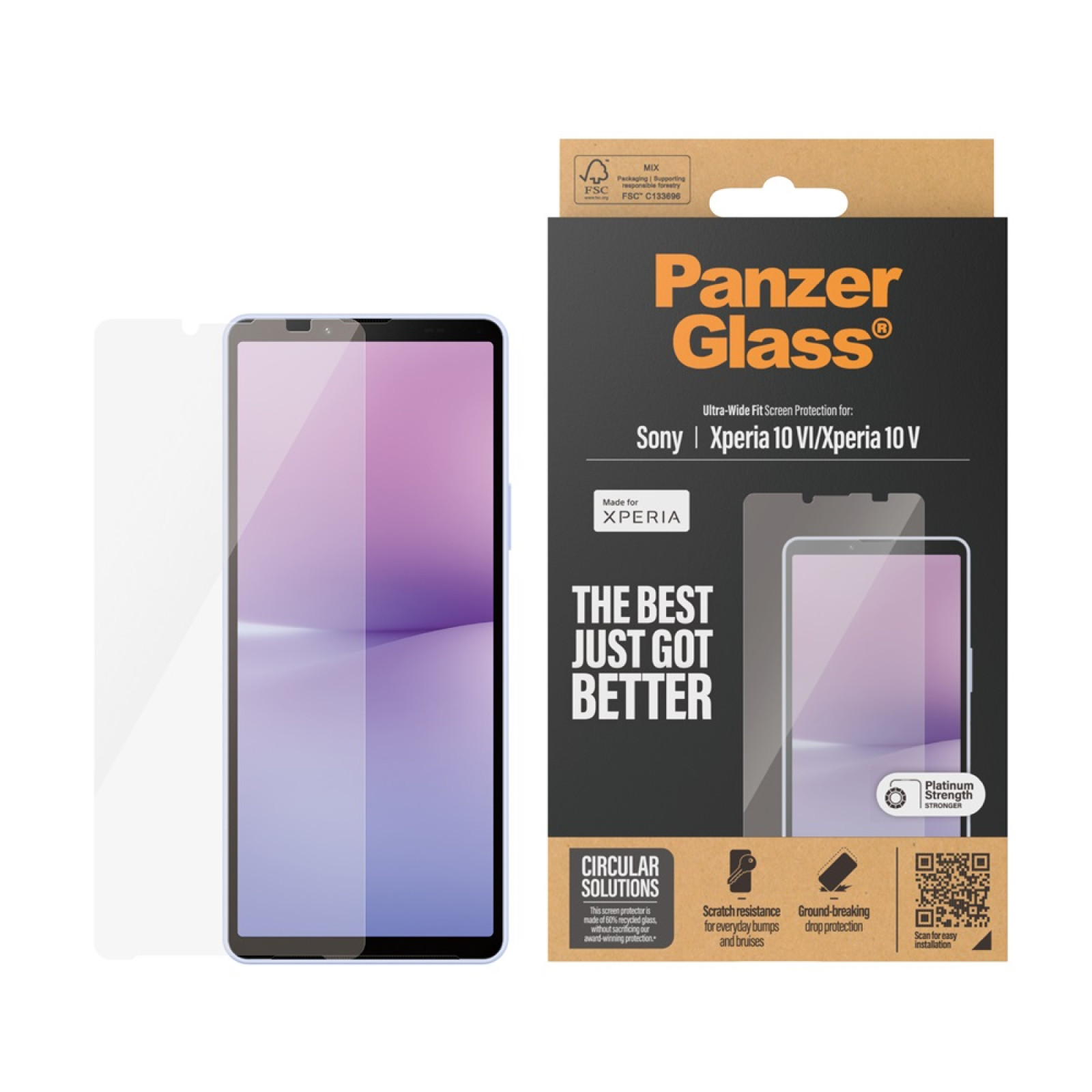 Стъклен протектор PanzerGlass за Sony Xperia 10 VI.10 V  AntiBacterial, UWF ,Черен