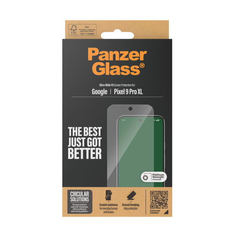 Стъклен протектор PanzerGlass за Google Pixel 9 Pro XL, UWF, Antibacterial,Черен