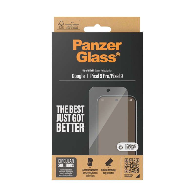 Стъклен протектор PanzerGlass за Google Pixel 9 Pro, Pixel 9, UWF, Antibacterial,Черен