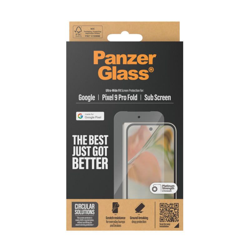 Стъклен протектор PanzerGlass за Google Pixel 9 Pro Fold, UWF, Antibacterial,Черен