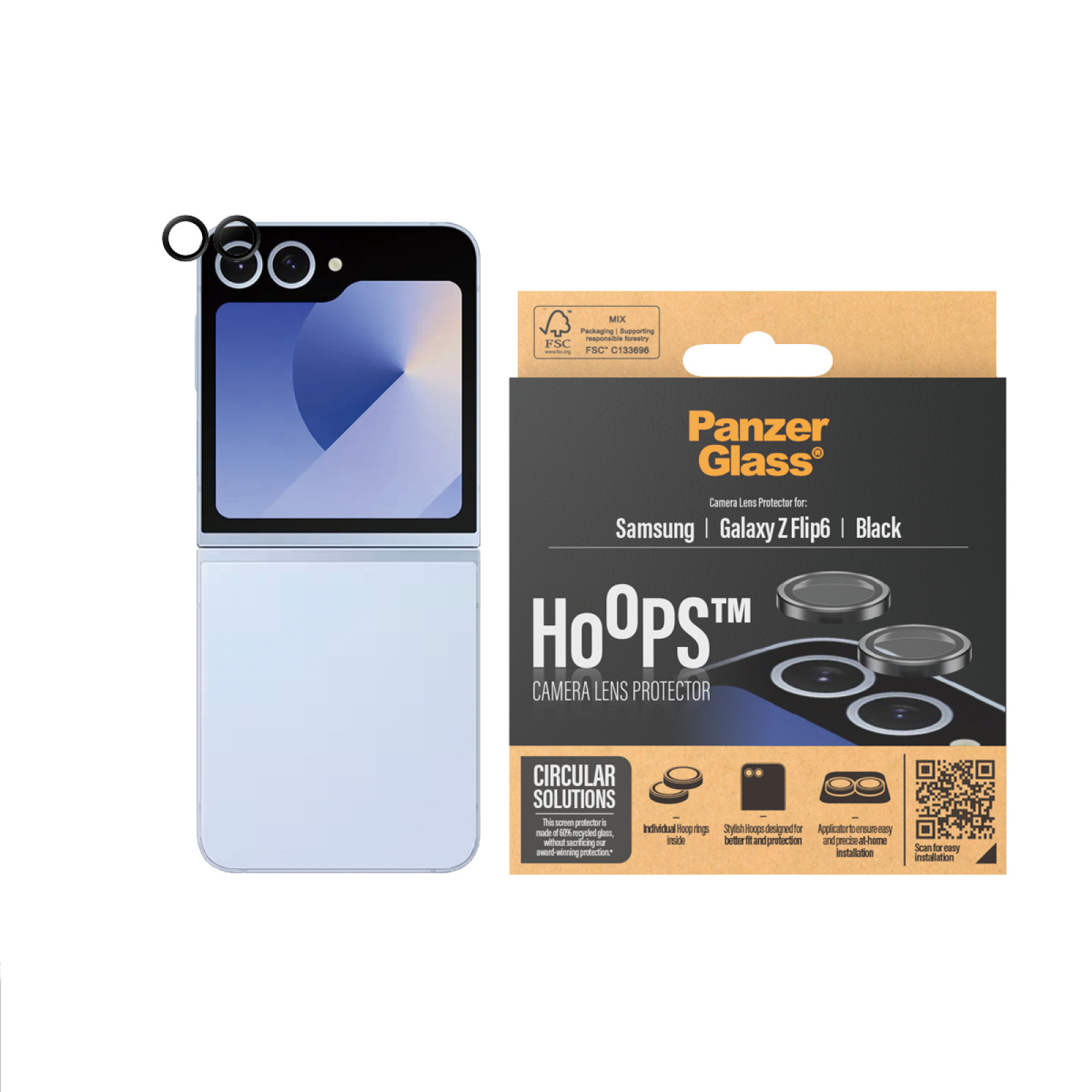 Стъклен протектор за камера PanzerGlass Hoops за Samsung Z Flip 6, Черен