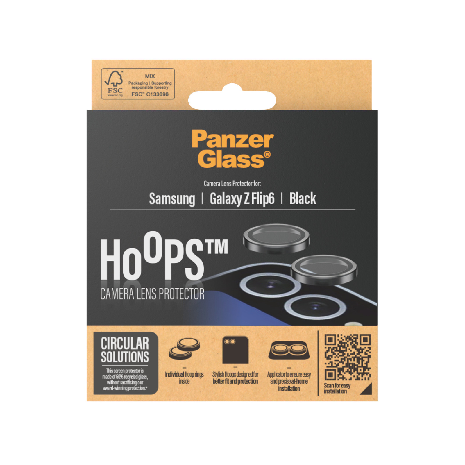 Стъклен протектор за камера PanzerGlass Hoops за Samsung Z Flip 6, Черен