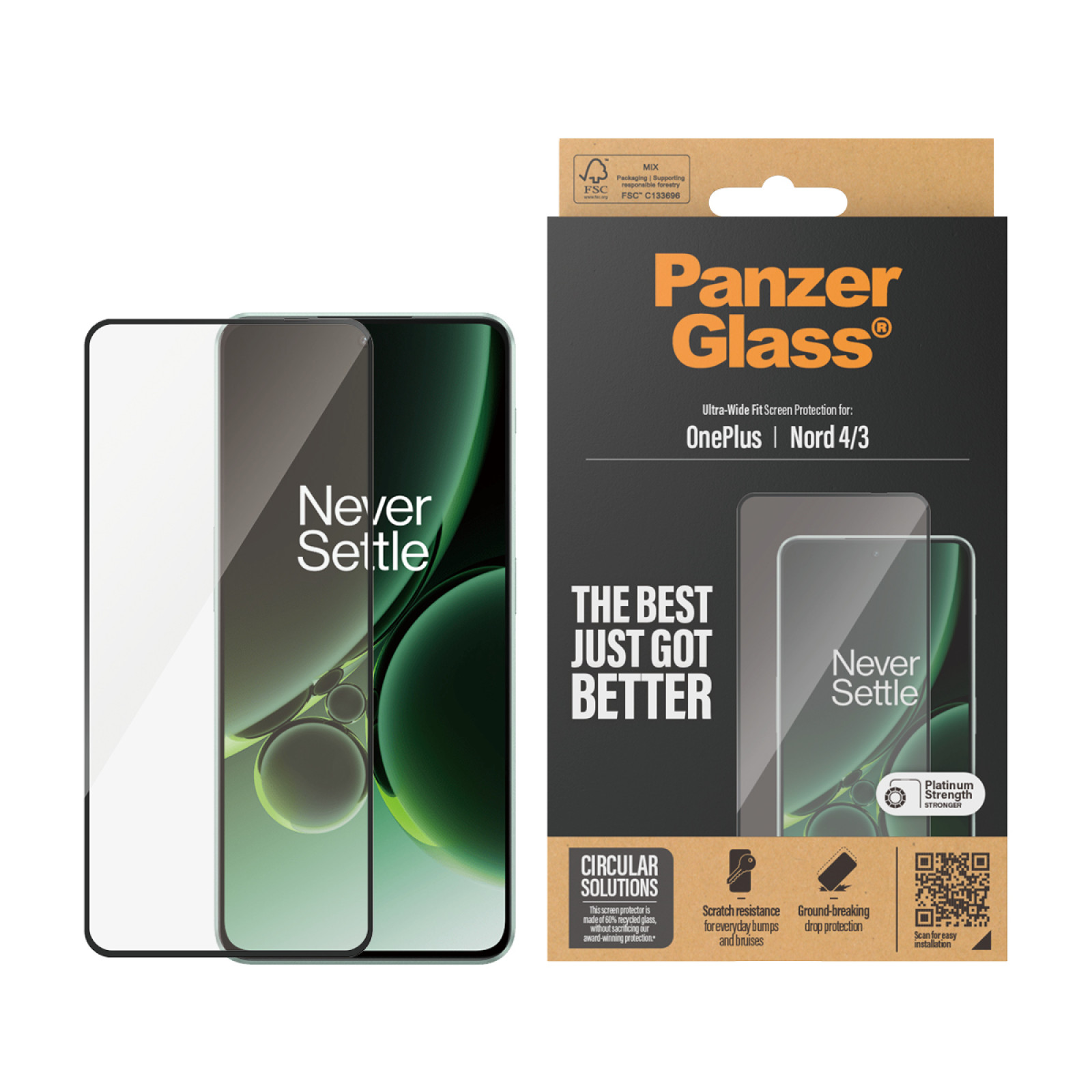 Стъклен протектор PanzerGlass за OnePlus Nord 3, 4, UWF,Черен