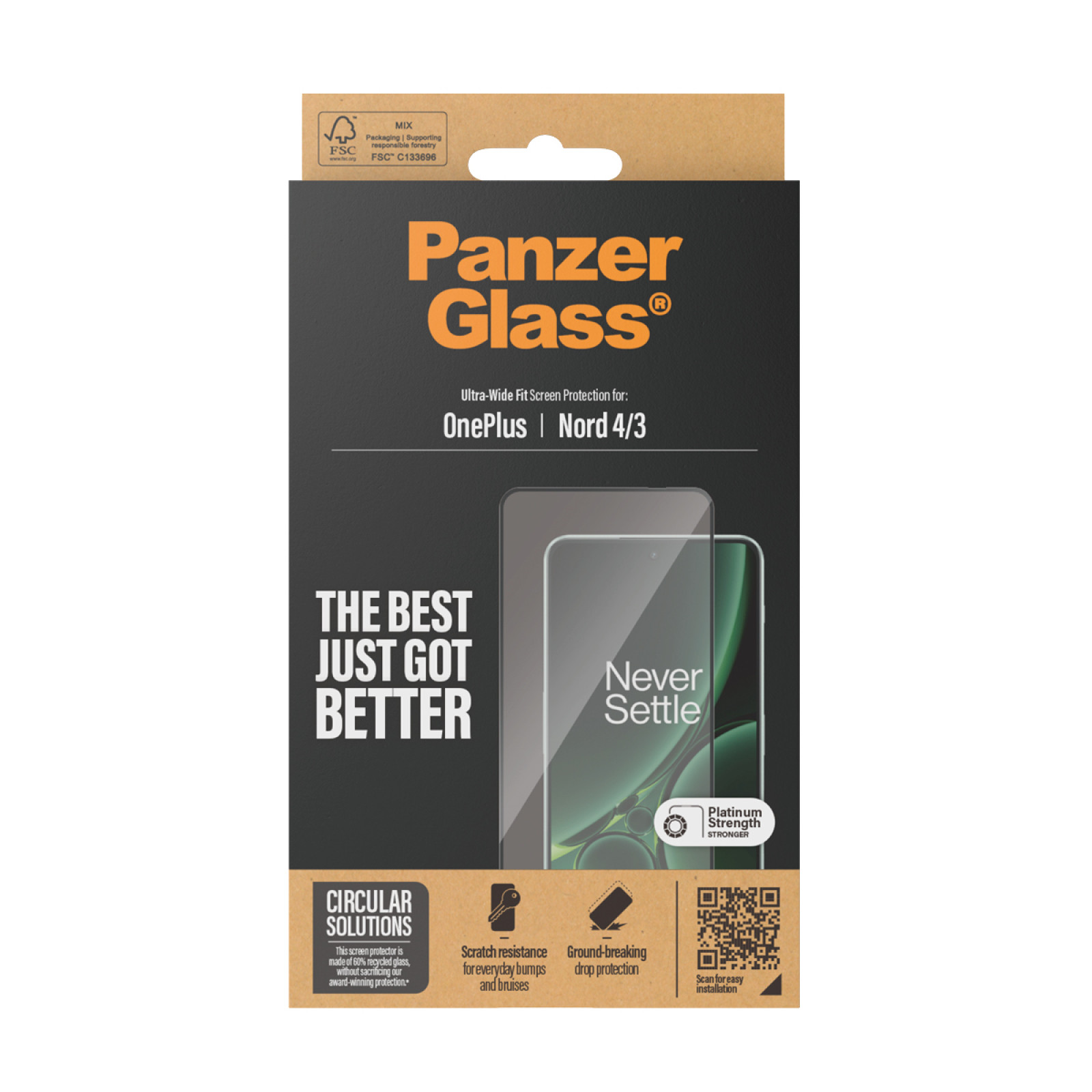 Стъклен протектор PanzerGlass за OnePlus Nord 3, 4, UWF,Черен