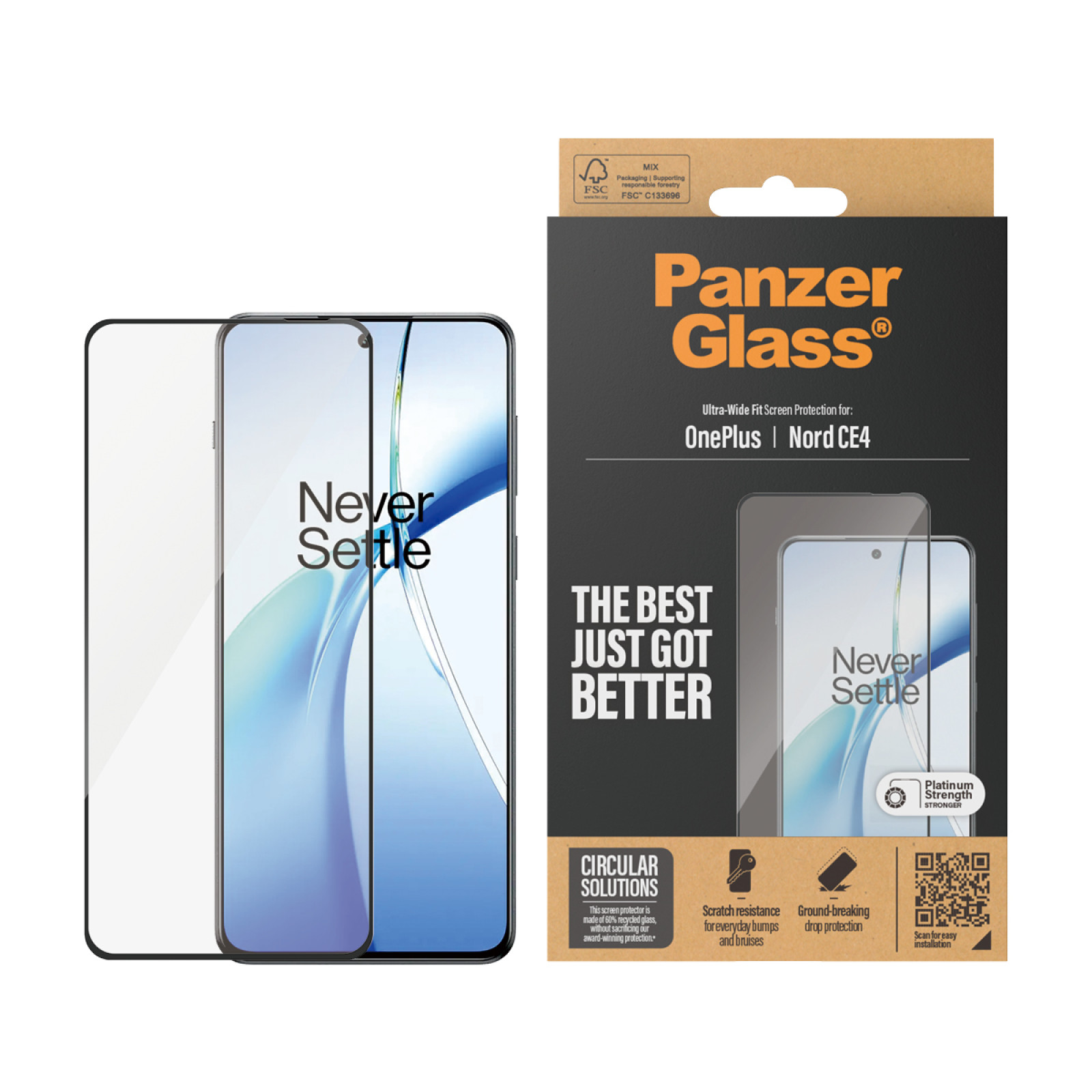 Стъклен протектор PanzerGlass за OnePlus Nord CE 4, UWF,Черен