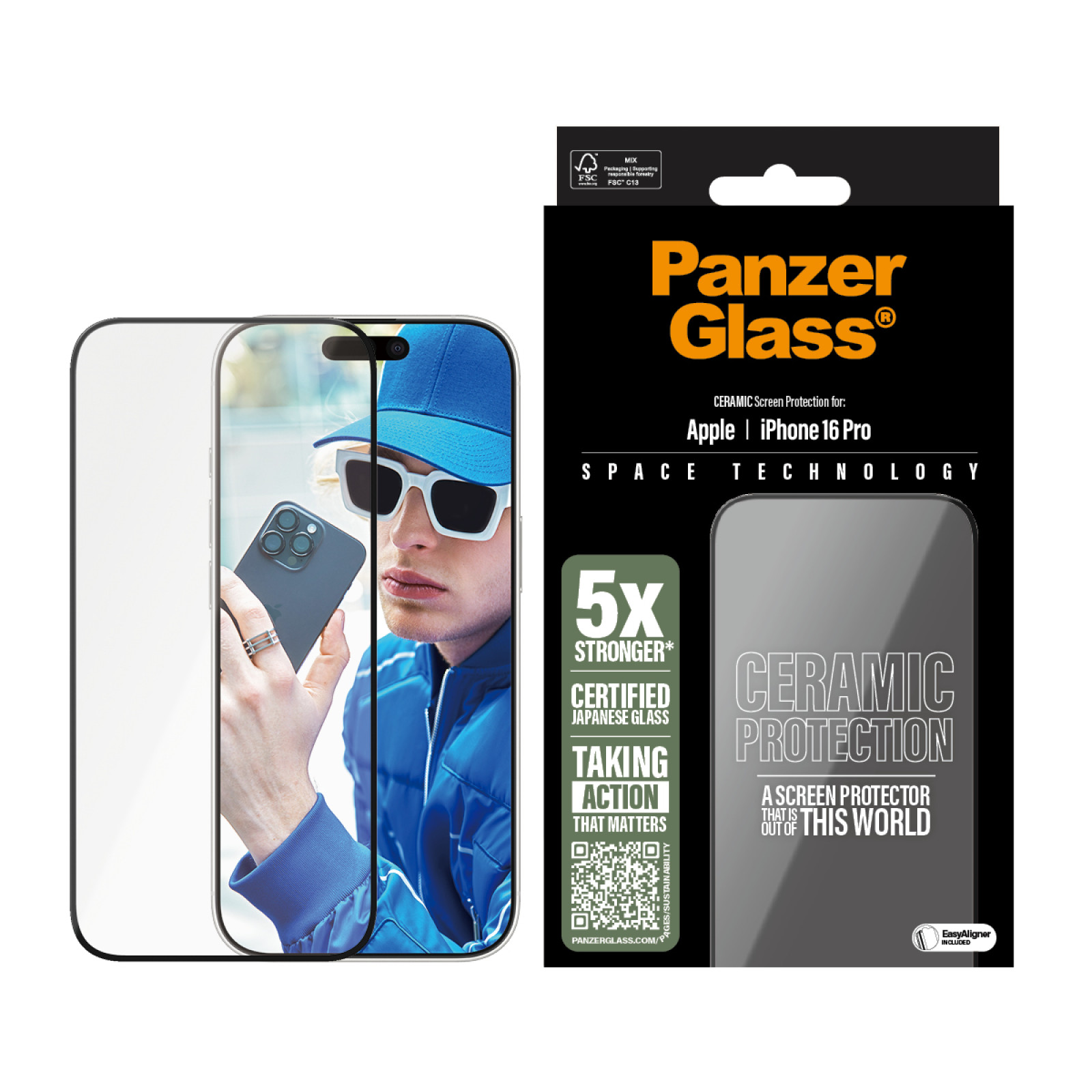 Стъклен протектор PanzerGlass за iPhone 16 Pro, Ceramic, Ultra-Wide Fit