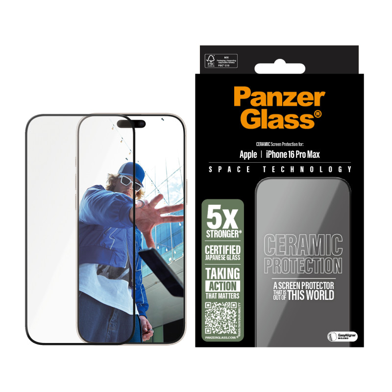 Стъклен протектор PanzerGlass за iPhone 16 Pro Max, Ceramic, Ultra-Wide Fit