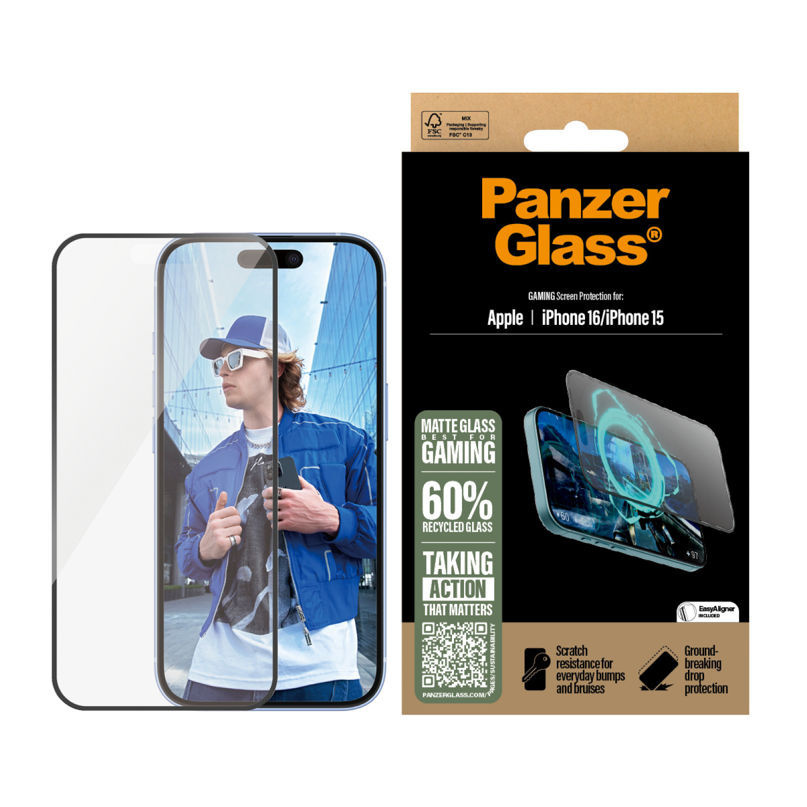 Стъклен протектор PanzerGlass за iPhone 16, 15,  Gaming, Ultra-Wide Fit