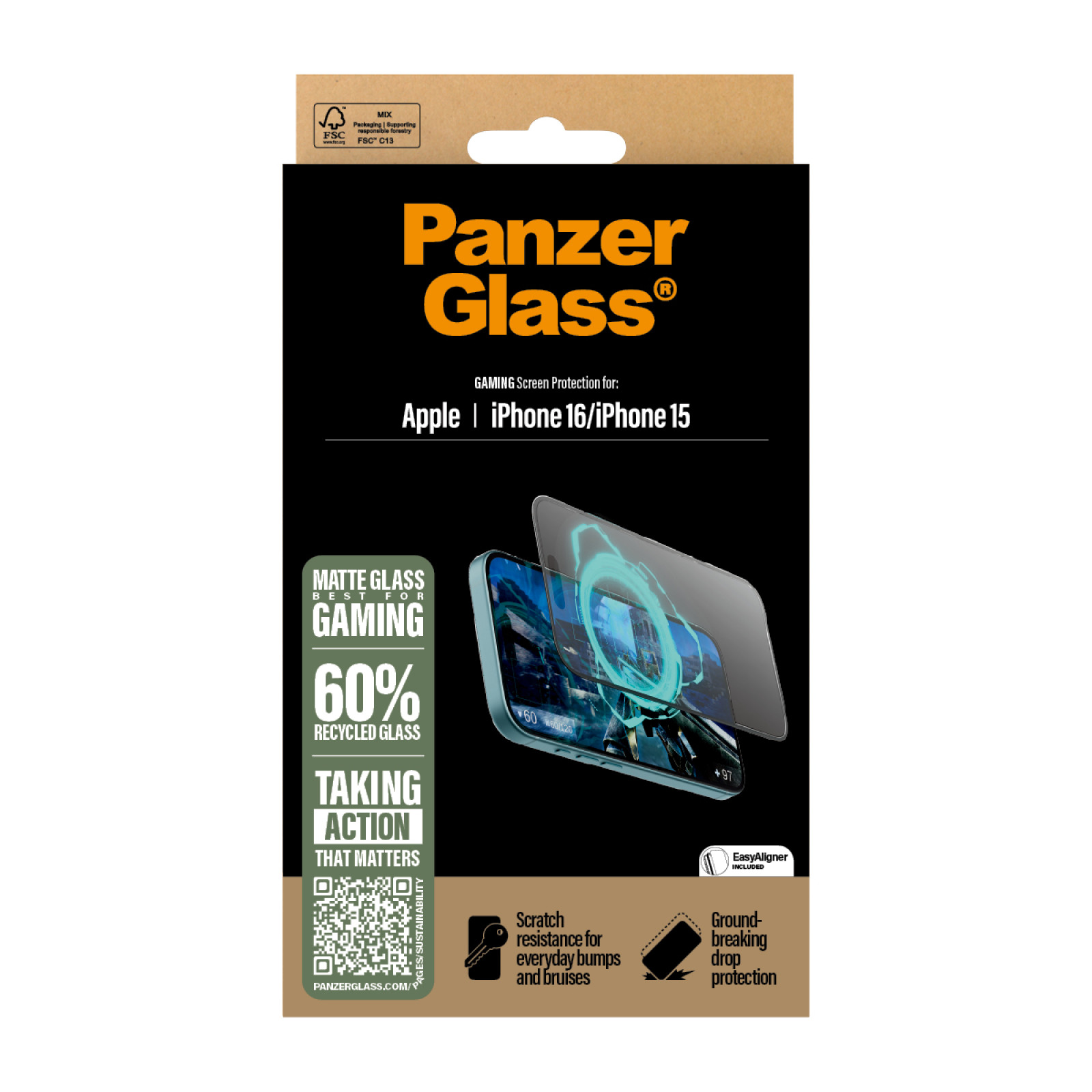 Стъклен протектор PanzerGlass за iPhone 16, 15,  Gaming, Ultra-Wide Fit