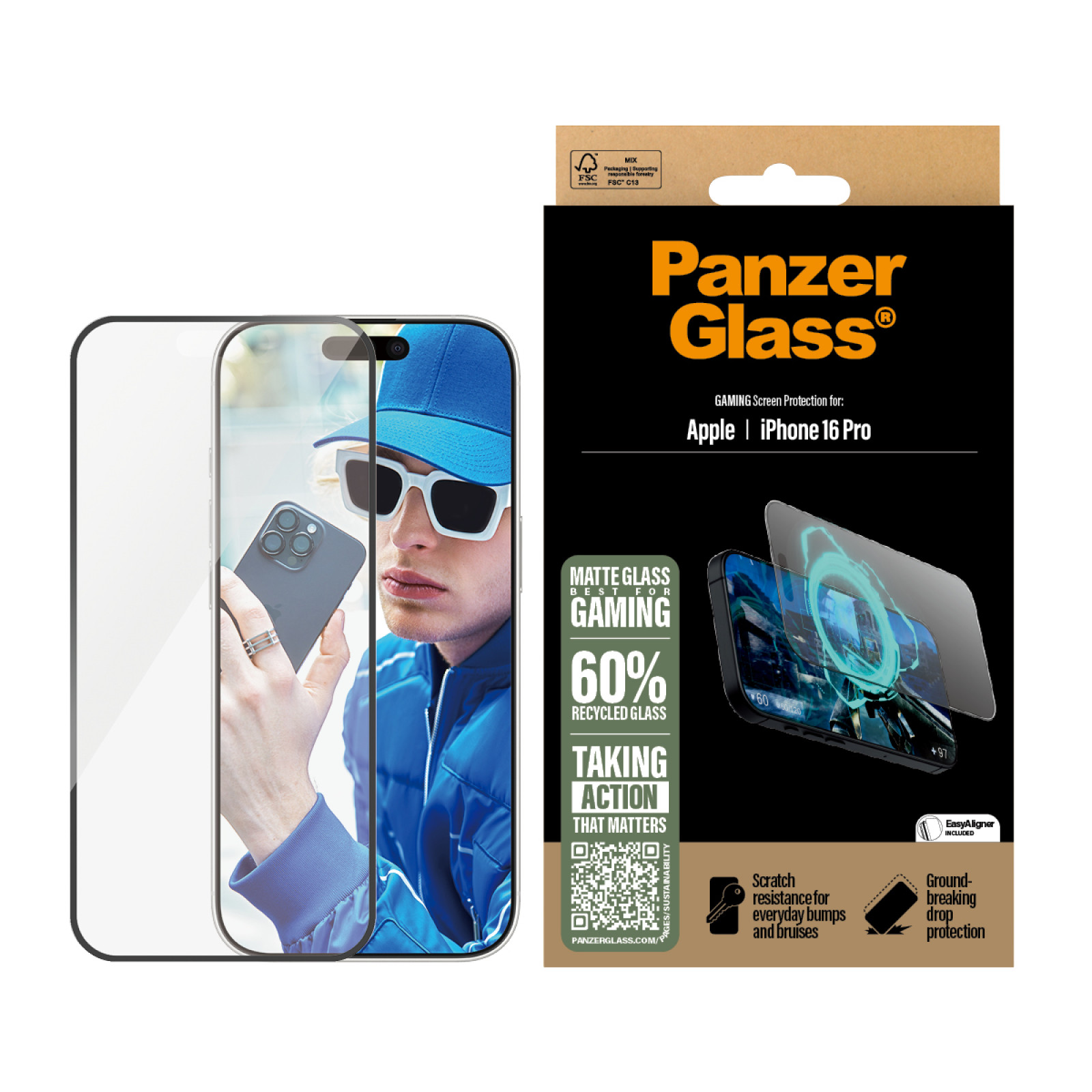 Стъклен протектор PanzerGlass за iPhone 16 Pro, Gaming, Ultra-Wide Fit