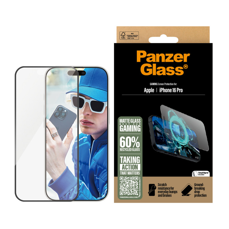 Стъклен протектор PanzerGlass за iPhone 16 Pro, Gaming, Ultra-Wide Fit