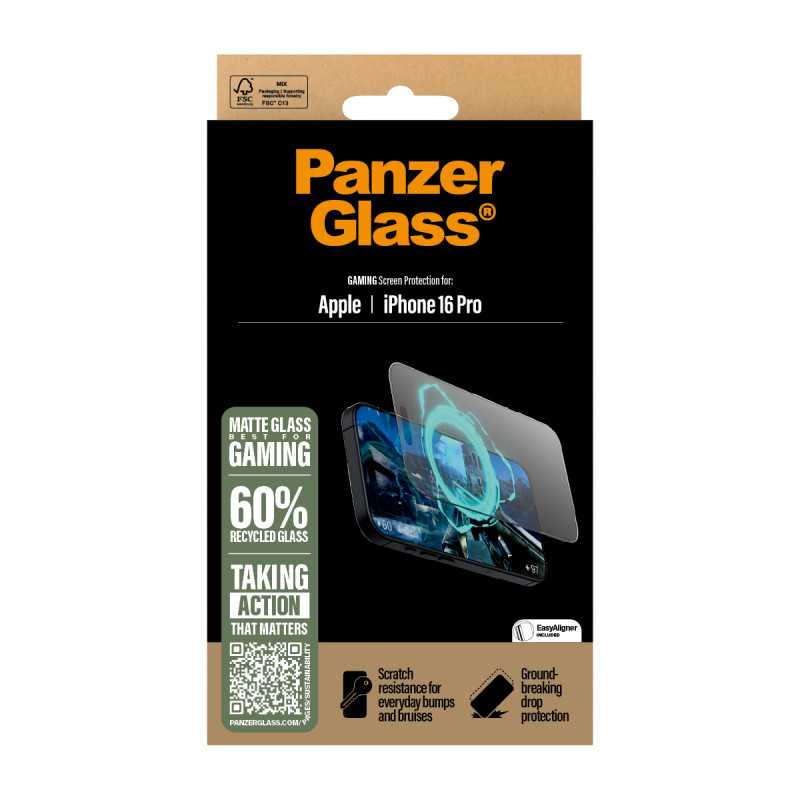 Стъклен протектор PanzerGlass за iPhone 16 Pro, Gaming, Ultra-Wide Fit