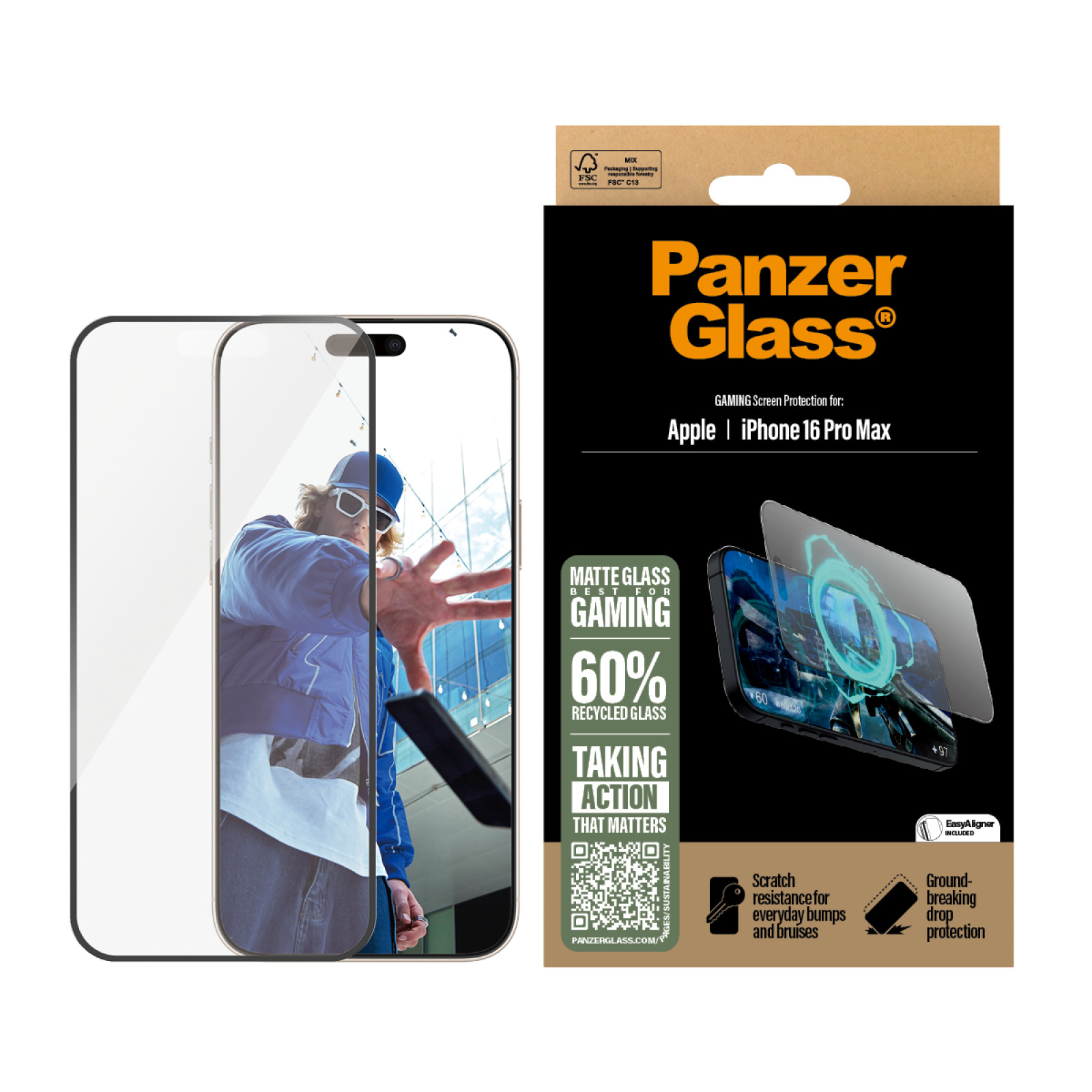 Стъклен протектор PanzerGlass за iPhone 16 Pro Max, Gaming, Ultra-Wide Fit