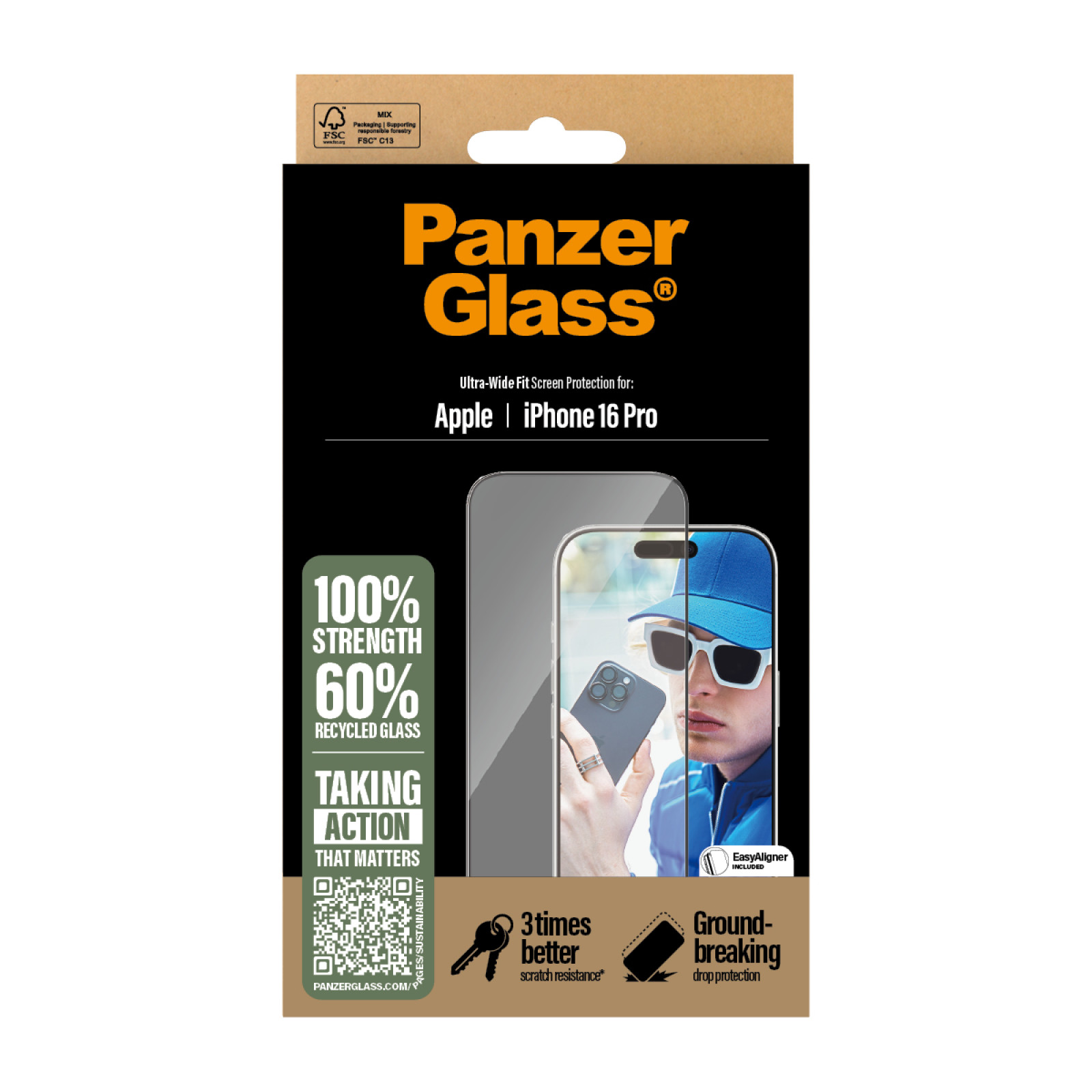 Стъклен протектор PanzerGlass за iPhone 16 Pro, Ultra-Wide Fit