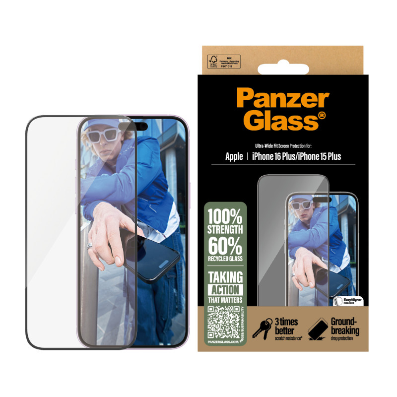 Стъклен протектор PanzerGlass за iPhone 16 Plus,15...