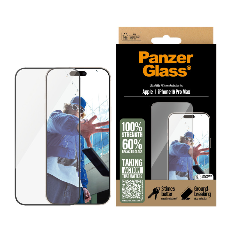 Стъклен протектор PanzerGlass за iPhone 16 Pro Max, Ultra-Wide Fit