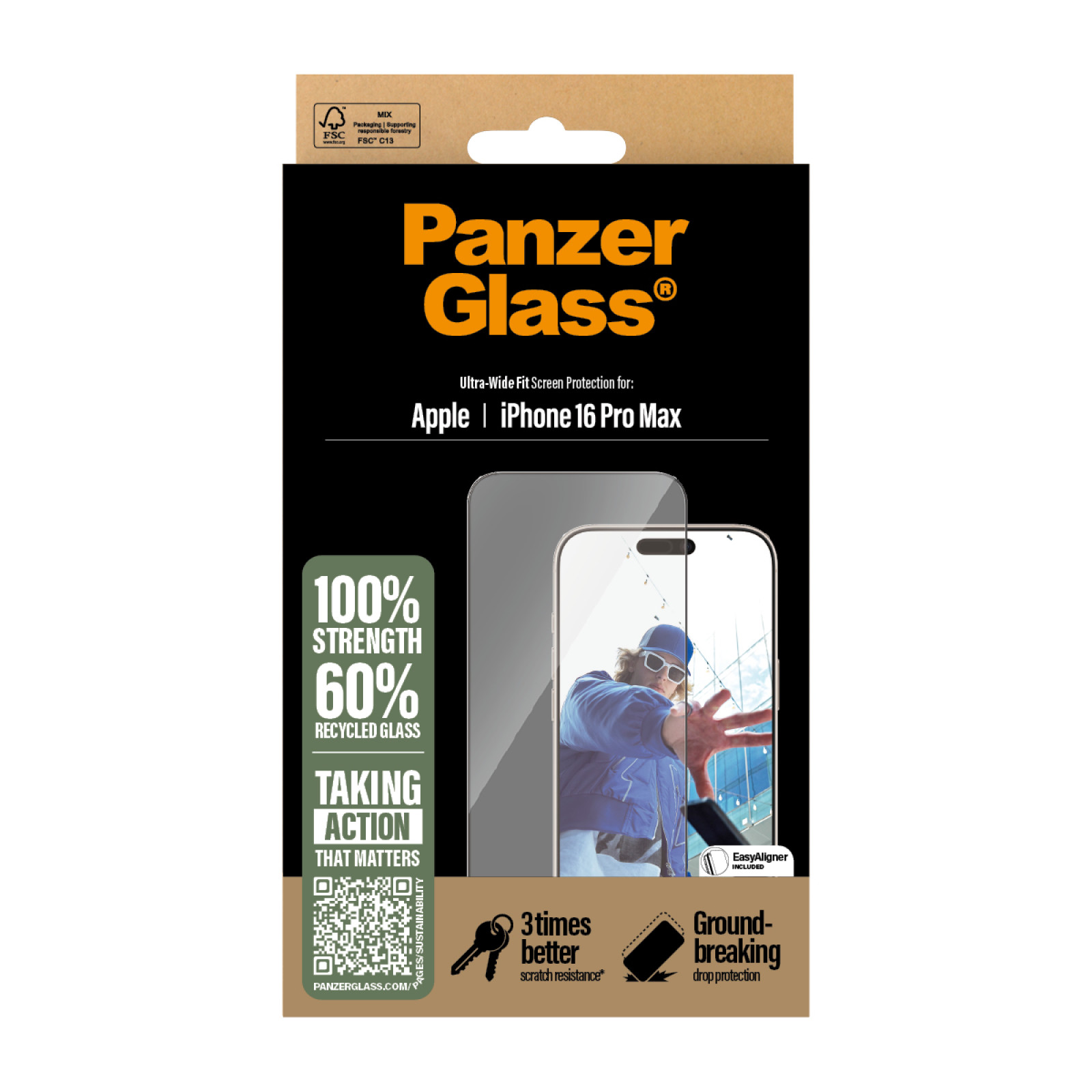 Стъклен протектор PanzerGlass за iPhone 16 Pro Max, Ultra-Wide Fit