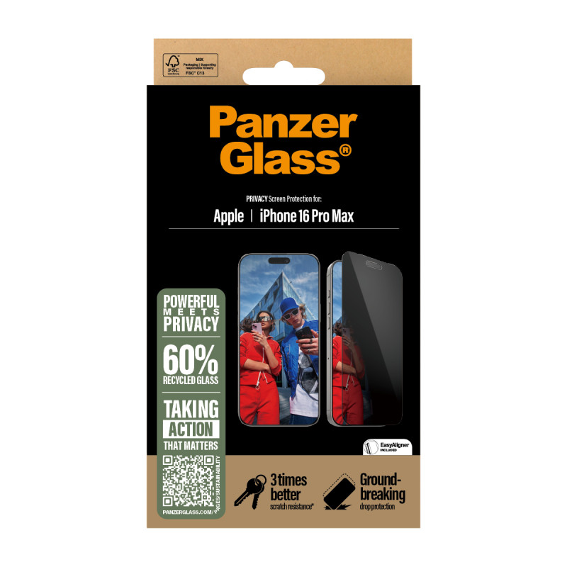 Стъклен протектор PanzerGlass за iPhone 16 Pro Max, Privacy, Ultra-Wide Fit