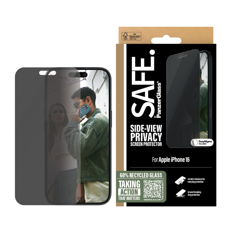 Стъклен протектор SAFE за iPhone 16, Privacy, Ultra-Wide Fit