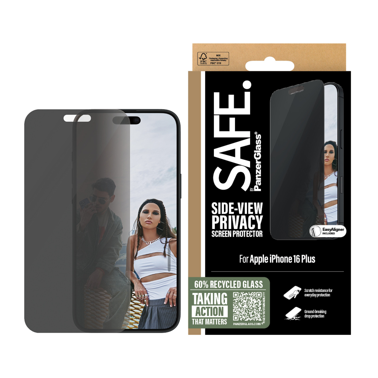 Стъклен протектор SAFE за iPhone 16 Plus, Privacy, Ultra-Wide Fit