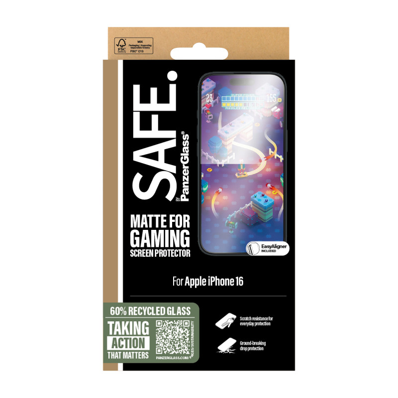 Стъклен протектор SAFE за iPhone 16, Gaming, Ultra-Wide Fit