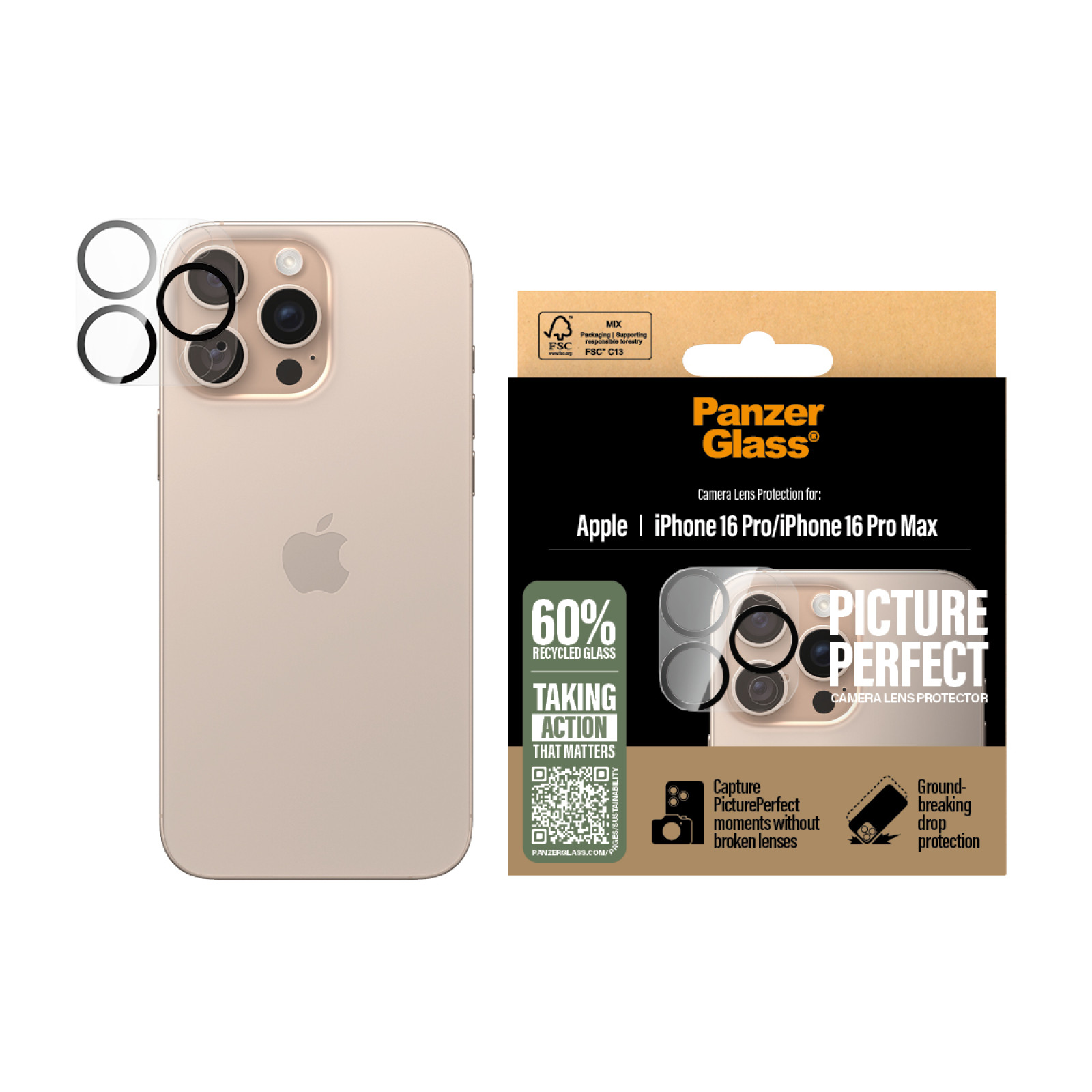 Протектор за камера PanzerGlass PicturePerfect Lens Protector за iPhone 16 Pro, 16 Pro Max